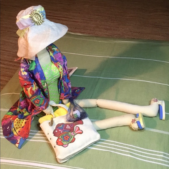 Carmen Manago Doll Signed Vtg Flo Beach Bunny Cloth Doll Shells Beach Coverup - Picture 5 of 11